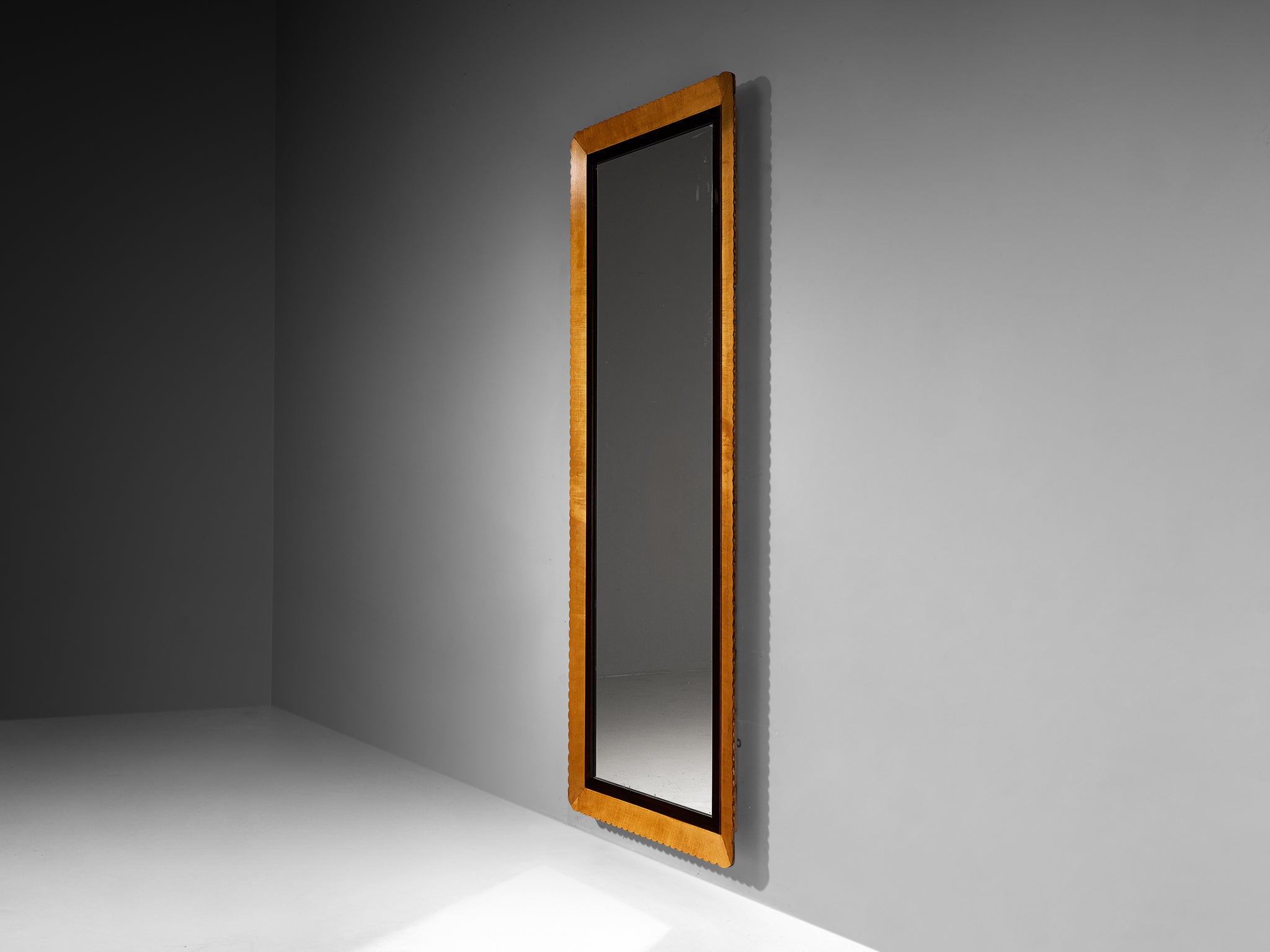 Italian 1950s Mid-Century Modern Large Wall Mirror in Elm 202cm/79.53in. Mirrors Morentz