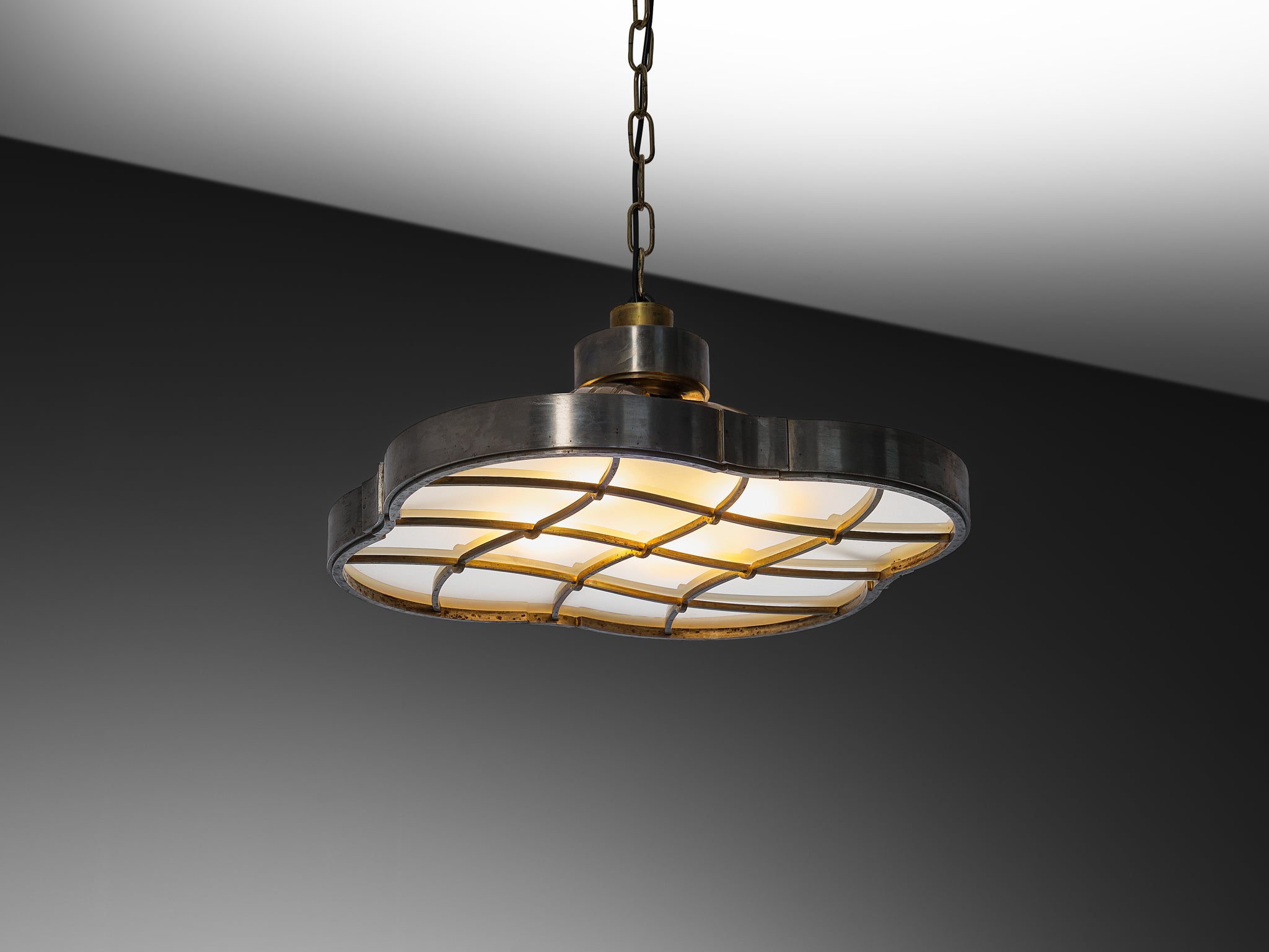 Lars Holmström for Arvika Konsthantverk Ceiling Light in Steel Brass and Glass 1930s Lighting Morentz