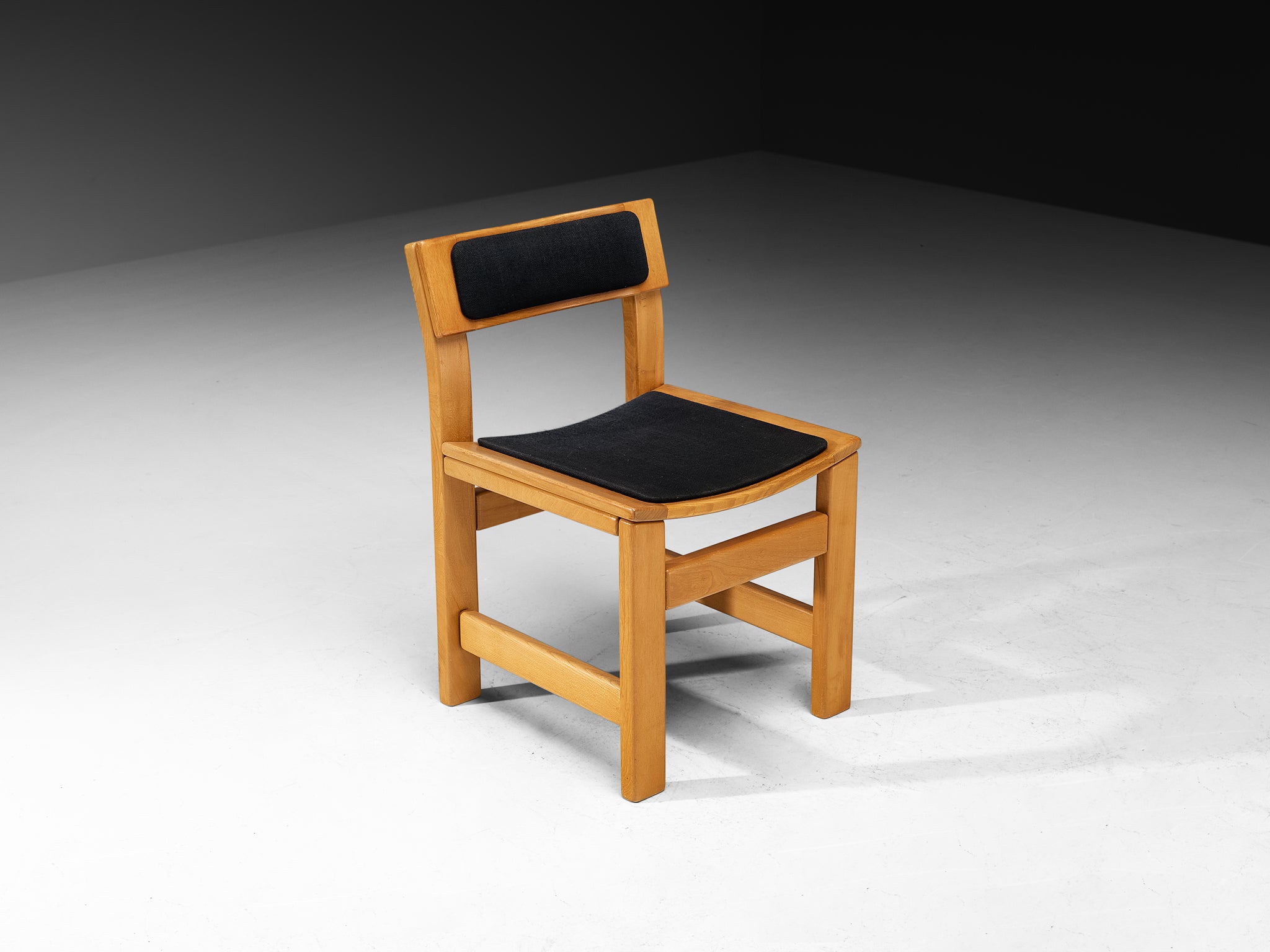 Set of Four French Postmodern Dining Chairs in Elm and Black Upholstery Seating Morentz