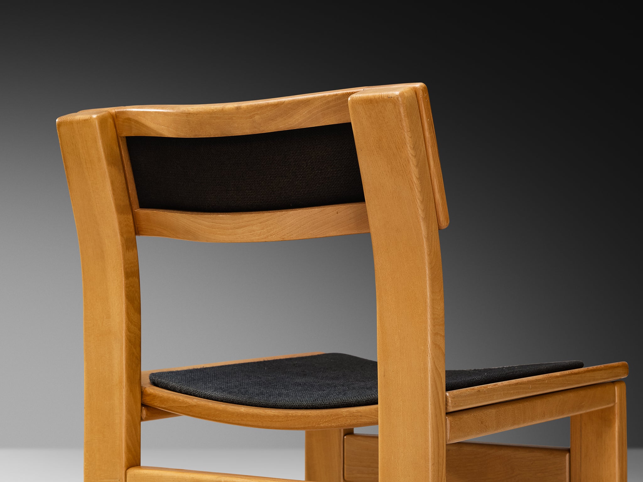 Set of Four French Postmodern Dining Chairs in Elm and Black Upholstery Seating Morentz
