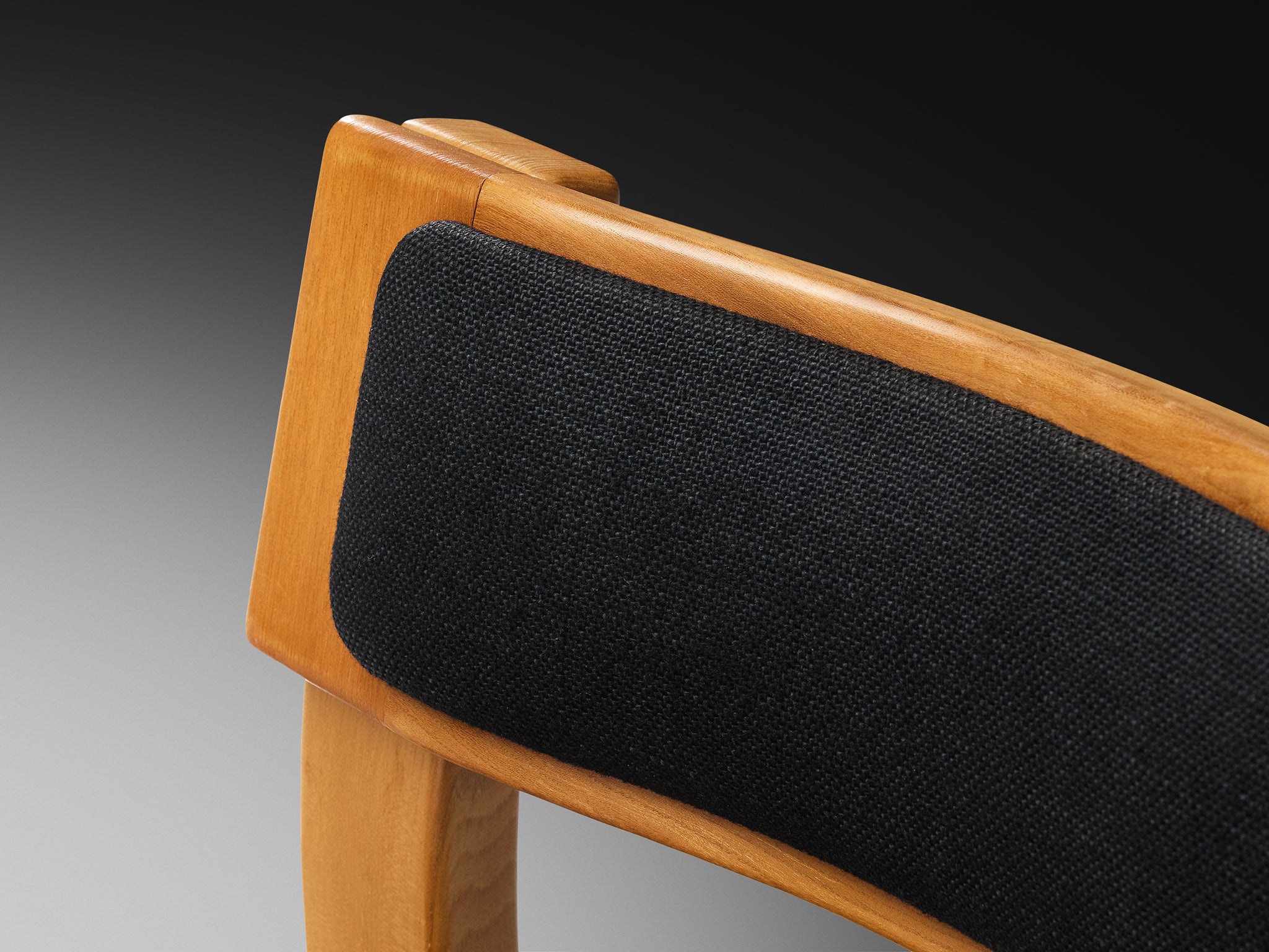 Set of Four French Postmodern Dining Chairs in Elm and Black Upholstery Seating Morentz