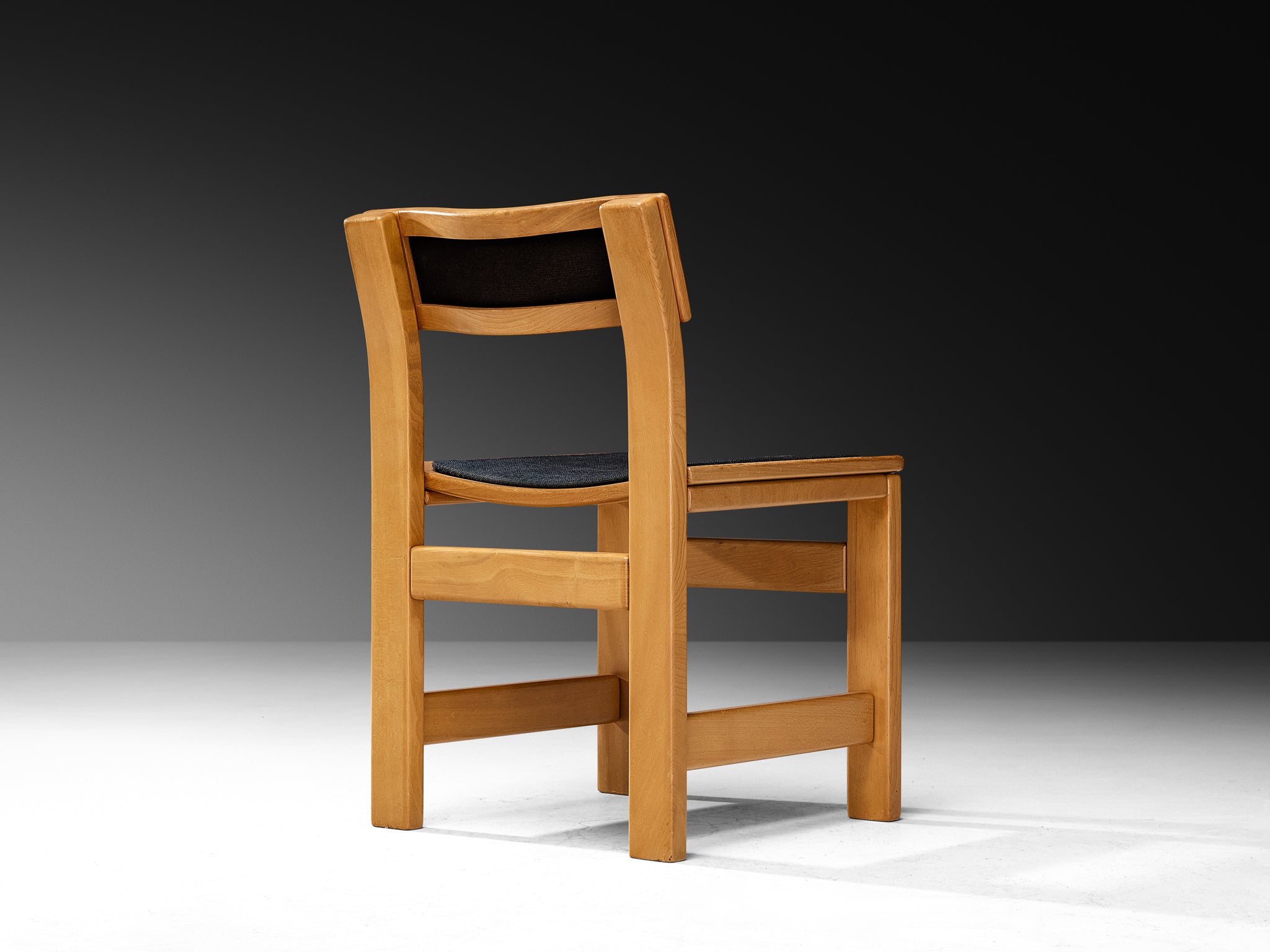 Set of Four French Postmodern Dining Chairs in Elm and Black Upholstery Seating Morentz