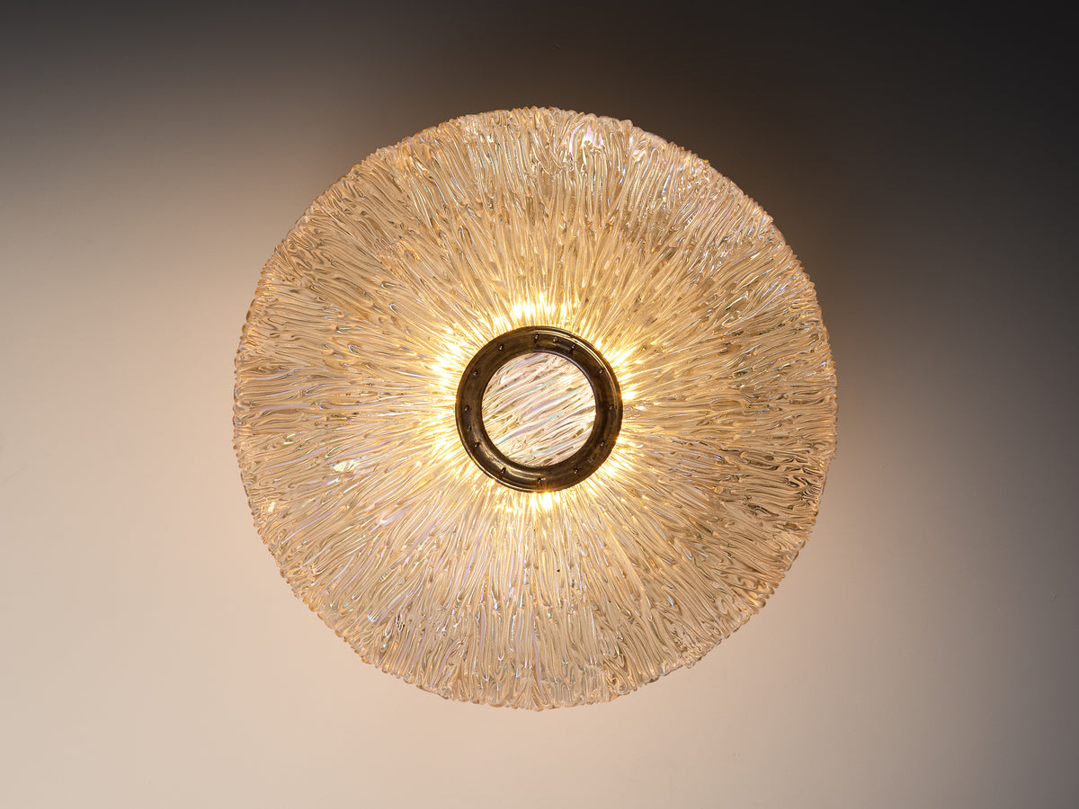 Rare Carlo Scarpa for Venini Chandelier in Crystal 'Corteccia' Glass Lighting Morentz