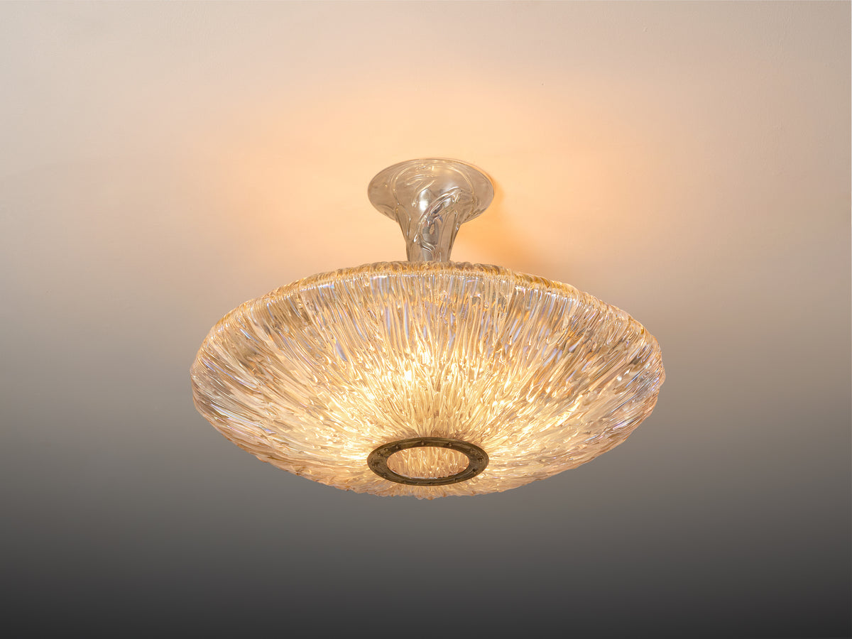 Rare Carlo Scarpa for Venini Chandelier in Crystal 'Corteccia' Glass Lighting Morentz