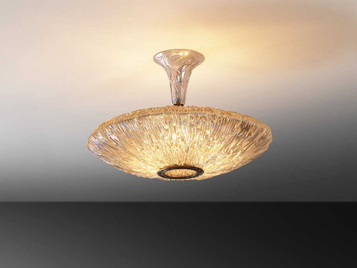 Rare Carlo Scarpa for Venini Chandelier in Crystal 'Corteccia' Glass Lighting Morentz