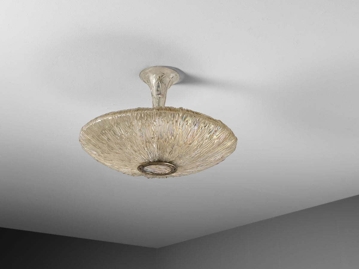 Rare Carlo Scarpa for Venini Chandelier in Crystal 'Corteccia' Glass Lighting Morentz