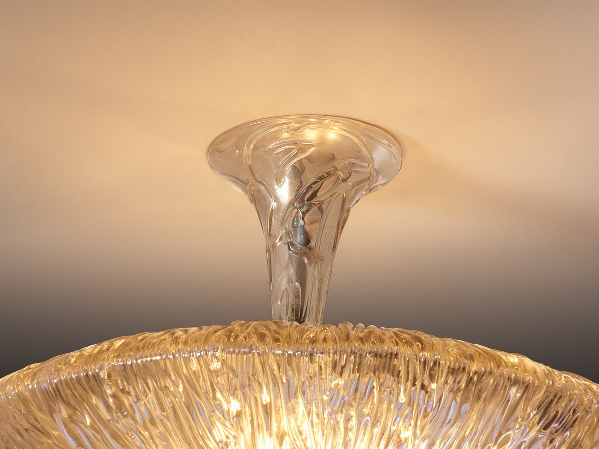 Rare Carlo Scarpa for Venini Chandelier in Crystal 'Corteccia' Glass Lighting Morentz