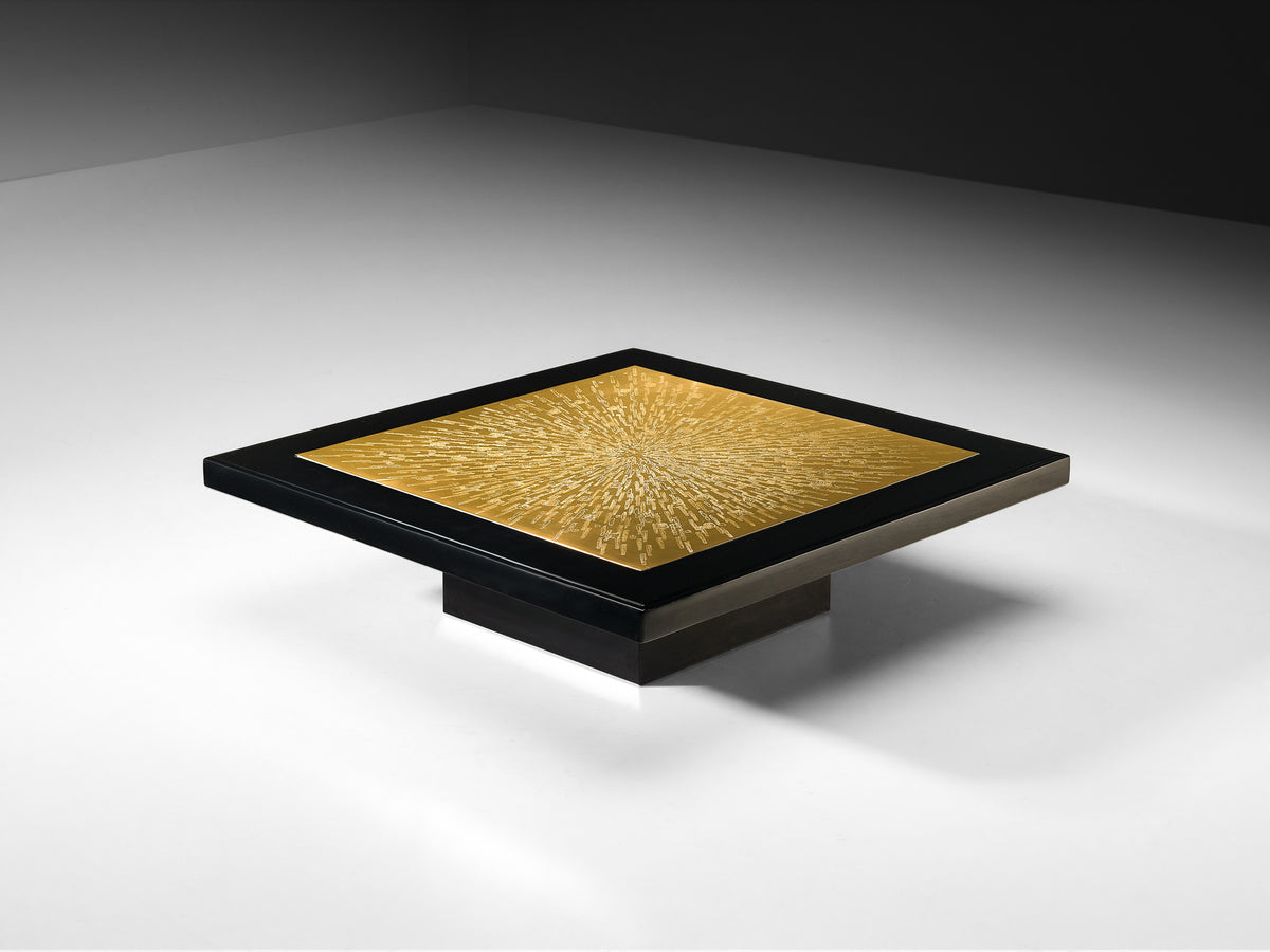 Georges Mathias Luxurious Square Coffee Table in Brass and Lacquered Wood Tables Morentz