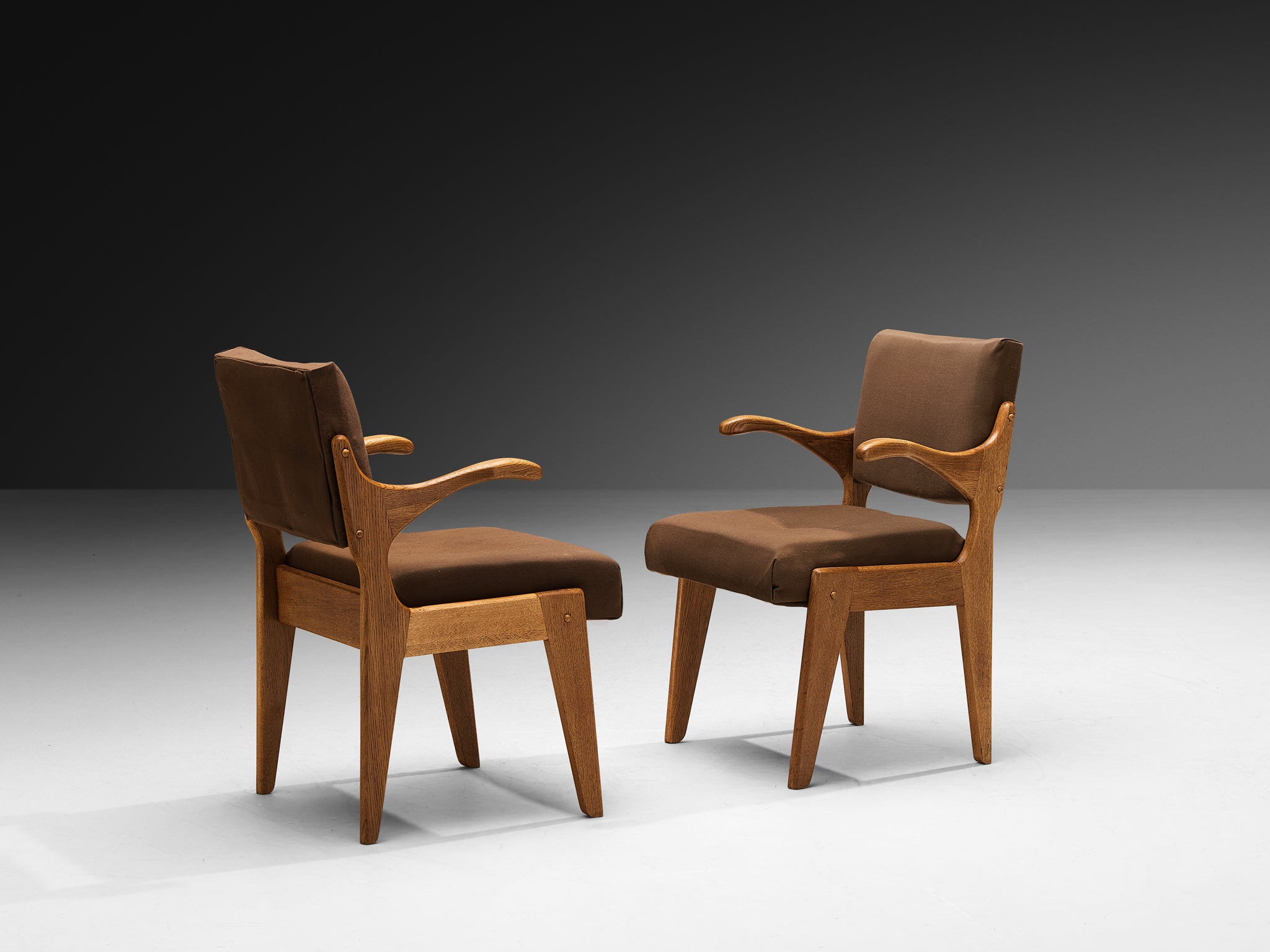 Guillerme & Chambron Pair of 'Bridge Etudiant' Armchairs in Solid Oak Seating Morentz