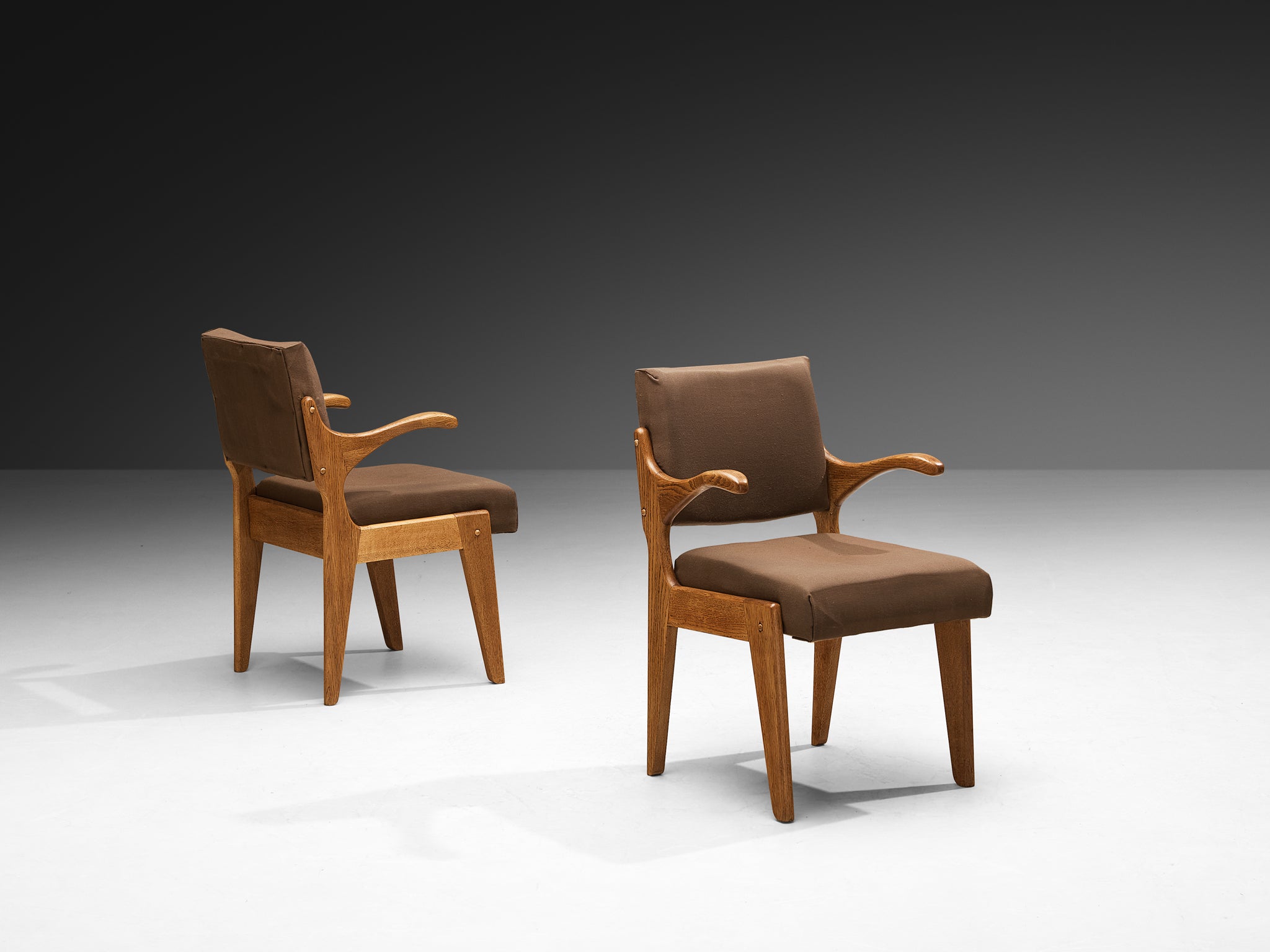 Guillerme & Chambron Pair of 'Bridge Etudiant' Armchairs in Solid Oak Seating Morentz