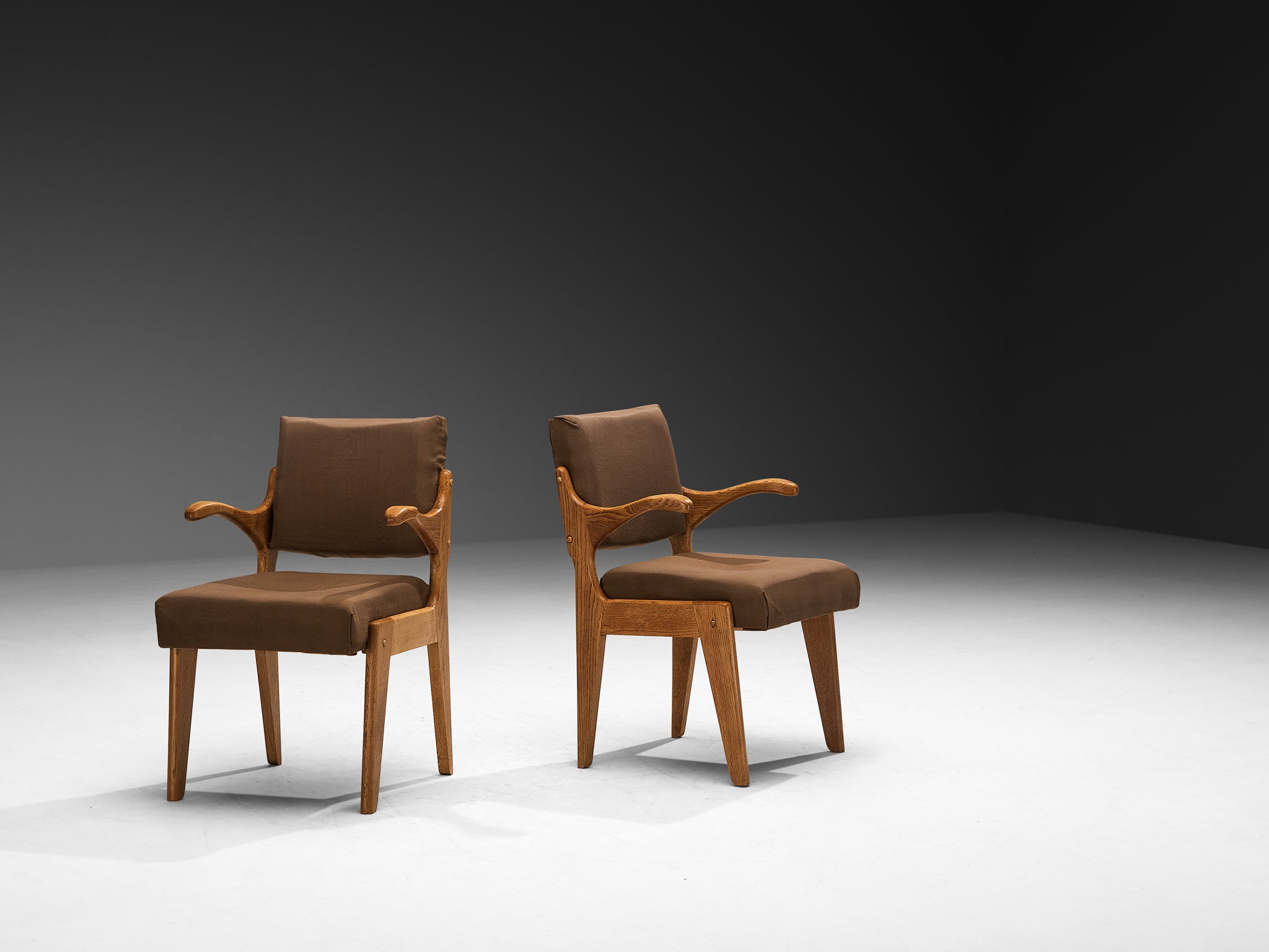Guillerme & Chambron Pair of 'Bridge Etudiant' Armchairs in Solid Oak Seating Morentz