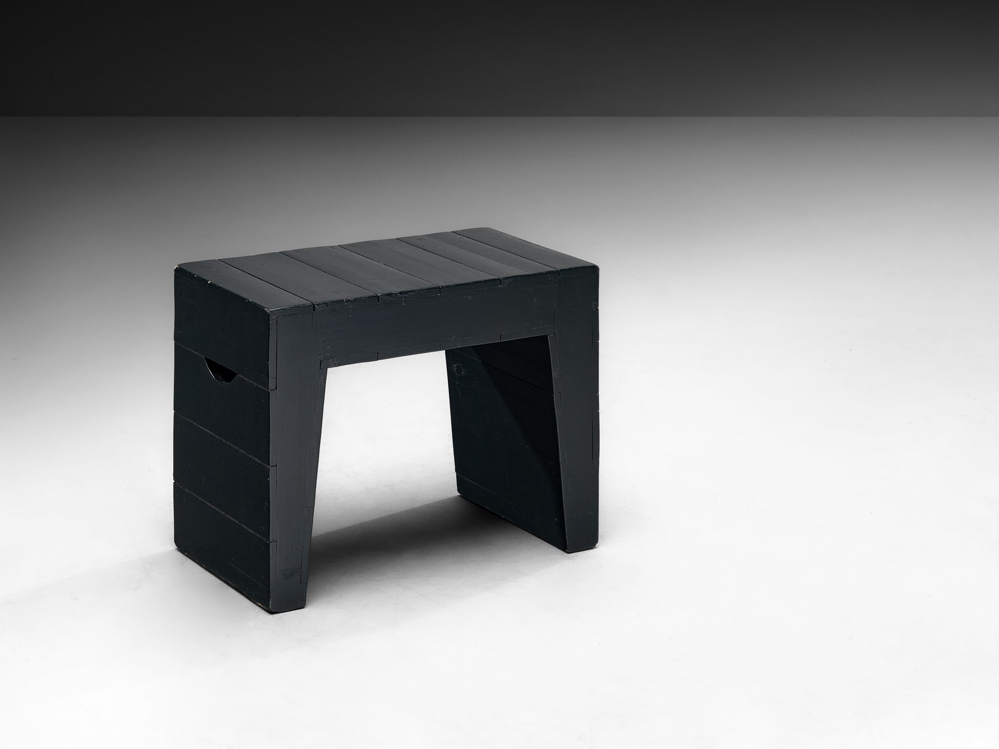 Jan de Jong Rare Custom Table and Stools in Dark Grey Lacquered Wood