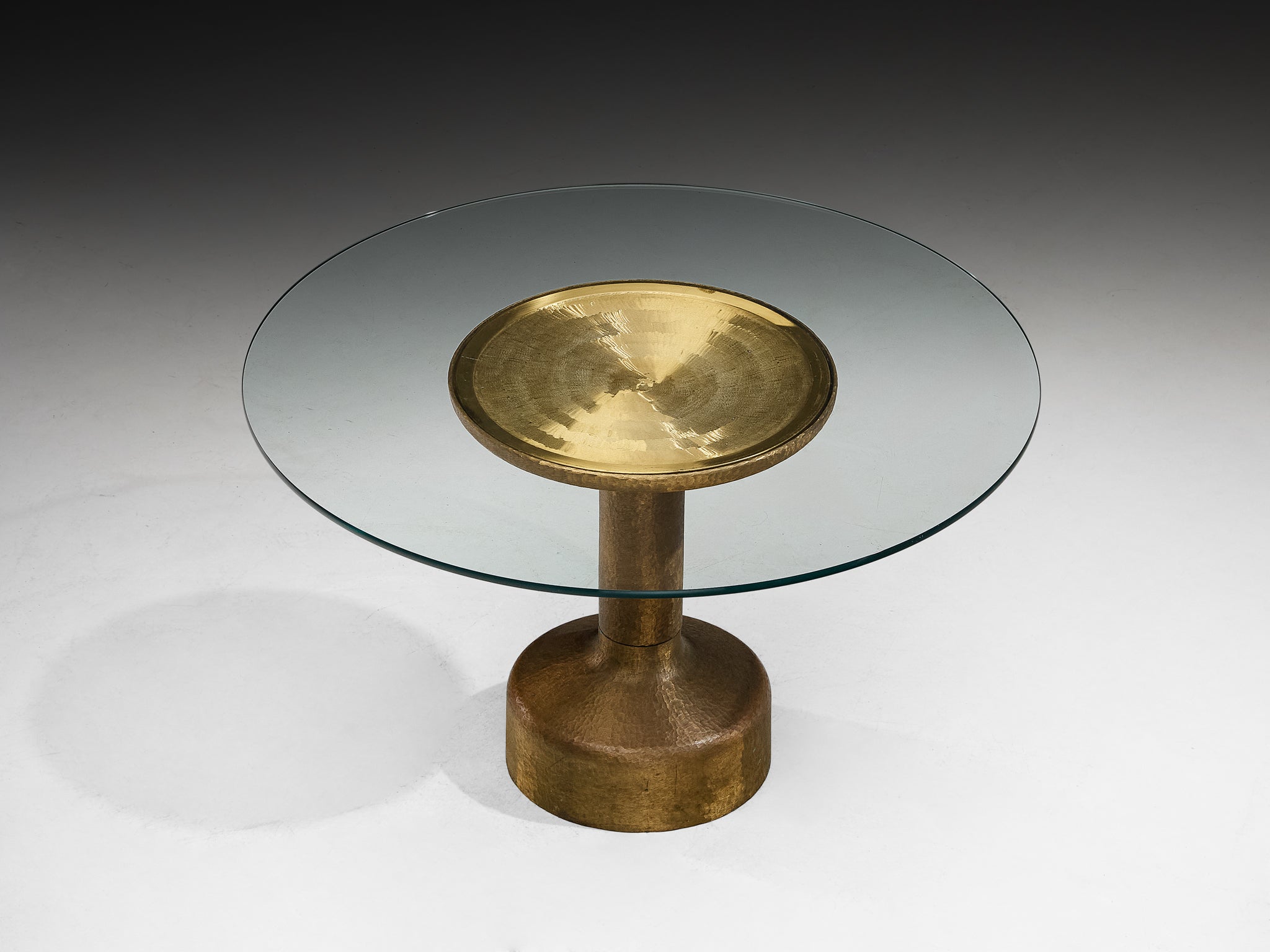 Luciano Frigerio 'Luky' Dining Table in Hammered Brass and Glass Tables Morentz