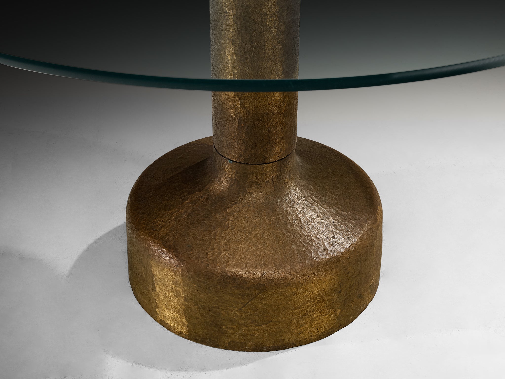 Luciano Frigerio 'Luky' Dining Table in Hammered Brass and Glass Tables Morentz