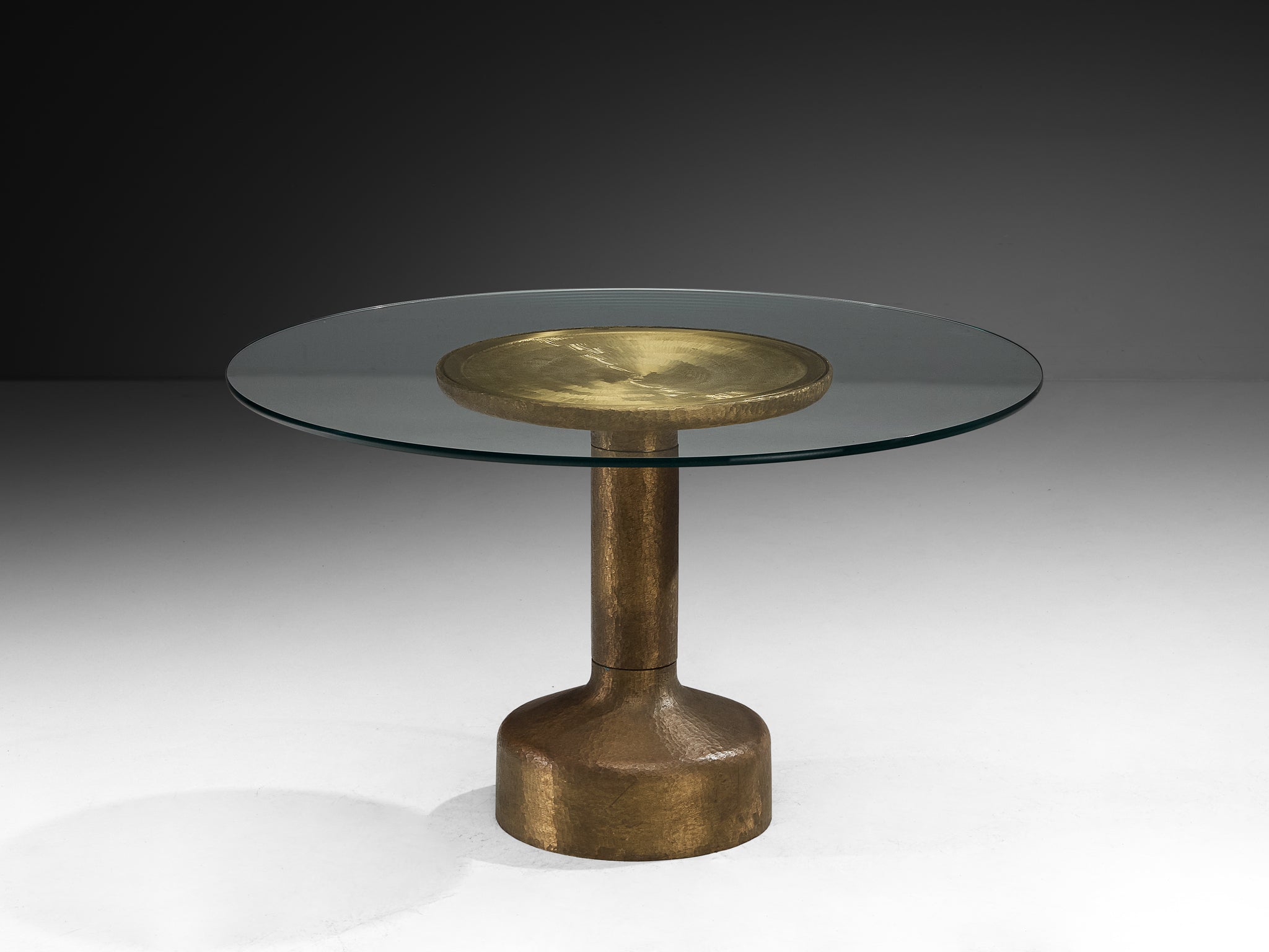 Luciano Frigerio 'Luky' Dining Table in Hammered Brass and Glass Tables Morentz