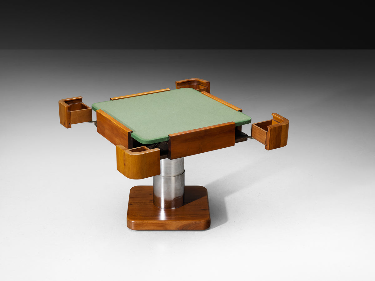Postmodern Italian Adjustable Game Table in Walnut and Steel Tables Morentz