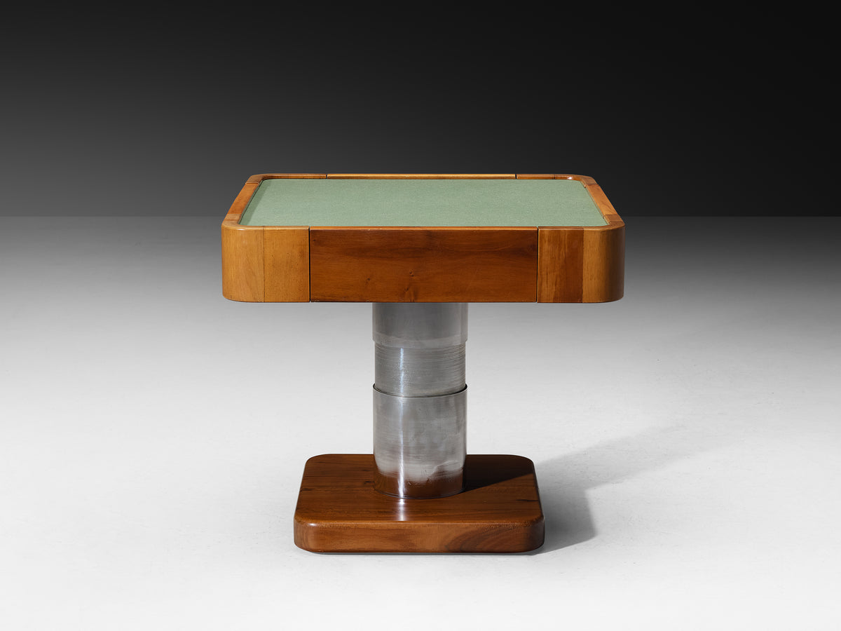 Postmodern Italian Adjustable Game Table in Walnut and Steel Tables Morentz