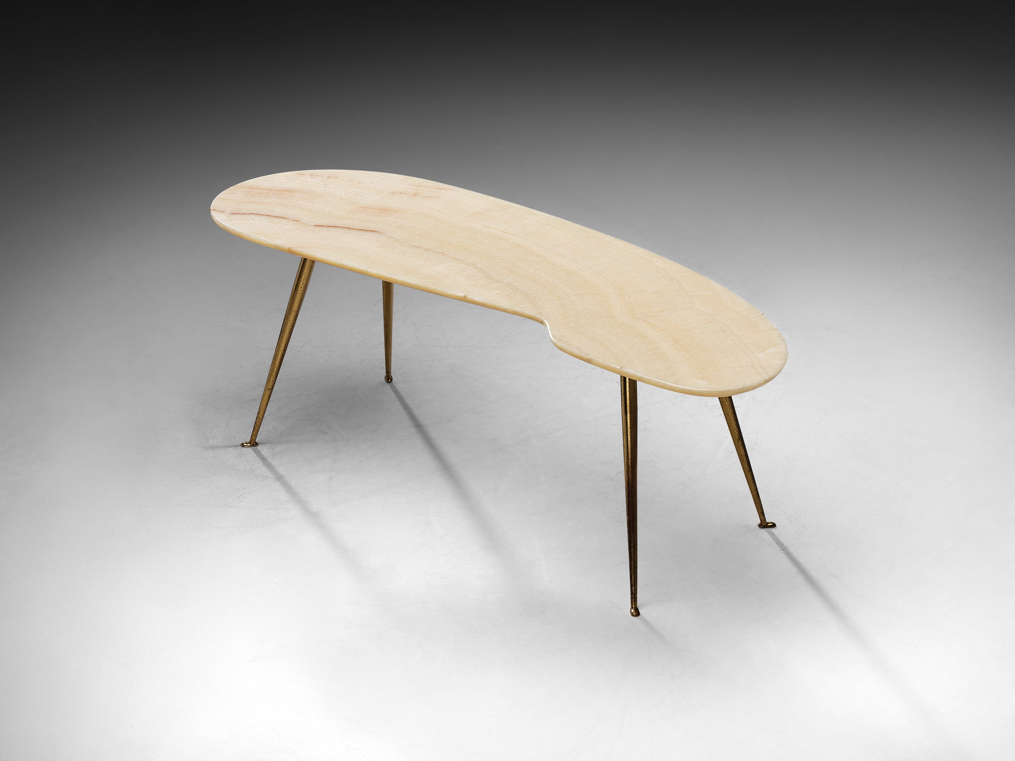 1950s Organically-Shaped Italian Coffee Table in White Onyx and Brass