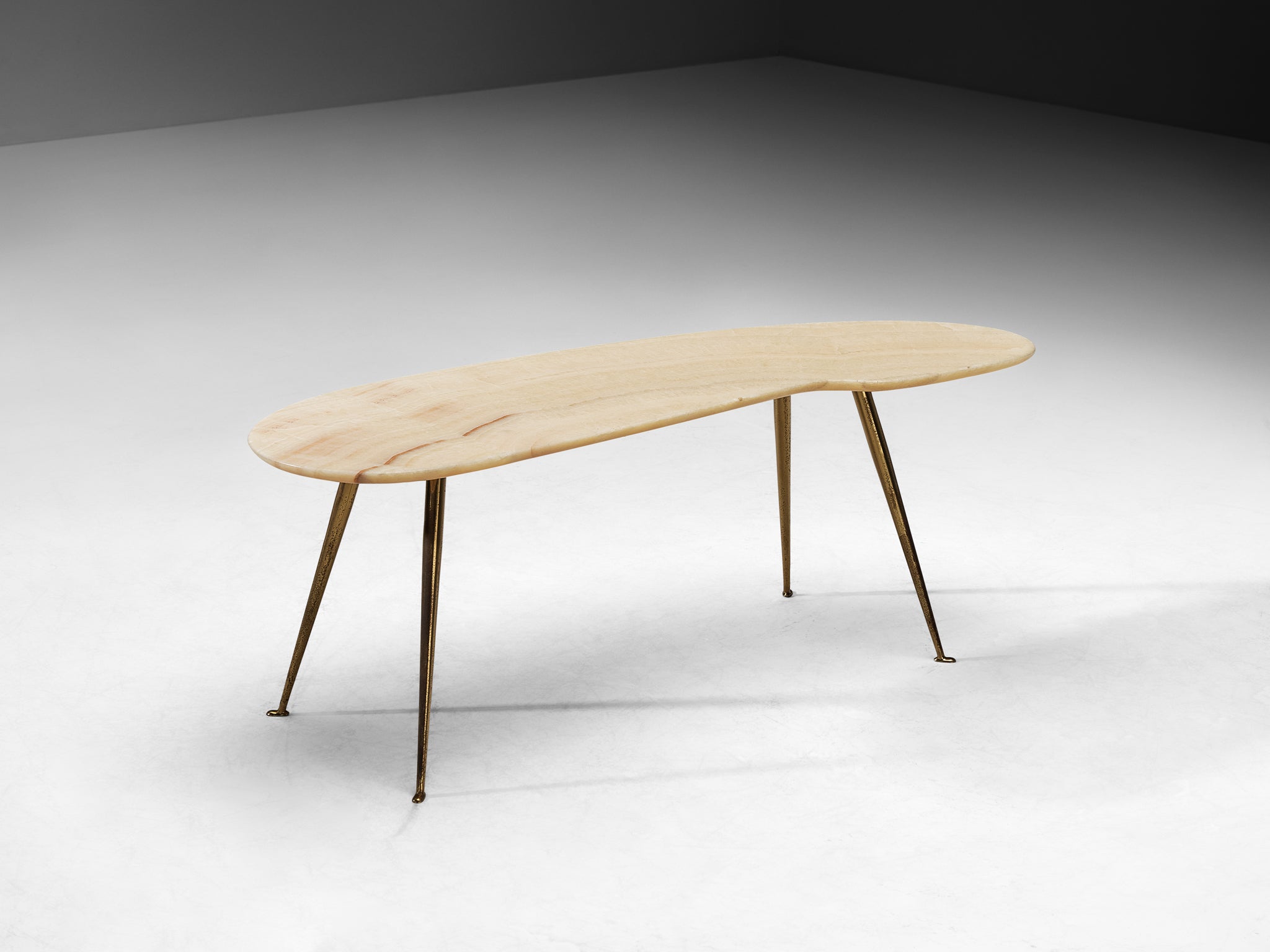 1950s Organically-Shaped Italian Coffee Table in White Onyx and Brass