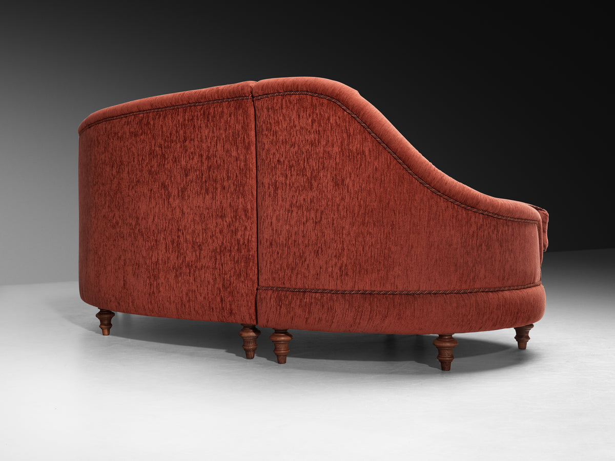 Large Mid-Century Italian Curved Six Seat Sofa in Rust Red Upholstery Seating Morentz