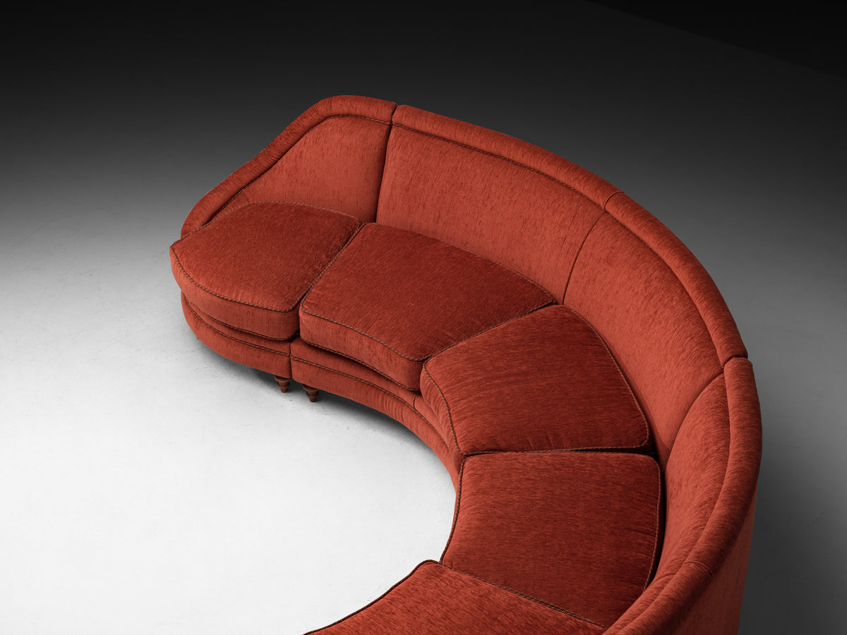 Large Mid-Century Italian Curved Six Seat Sofa in Rust Red Upholstery Seating Morentz