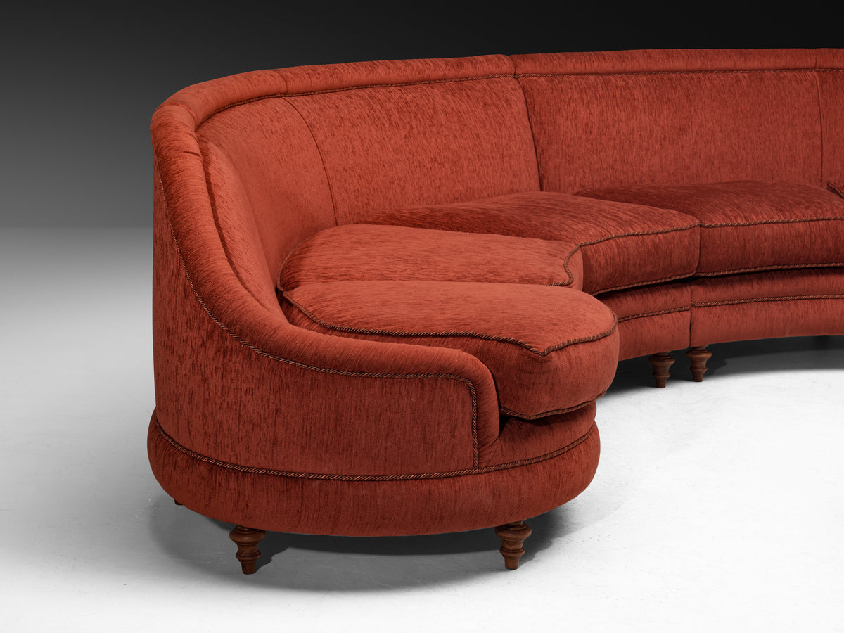 Large Mid-Century Italian Curved Six Seat Sofa in Rust Red Upholstery Seating Morentz