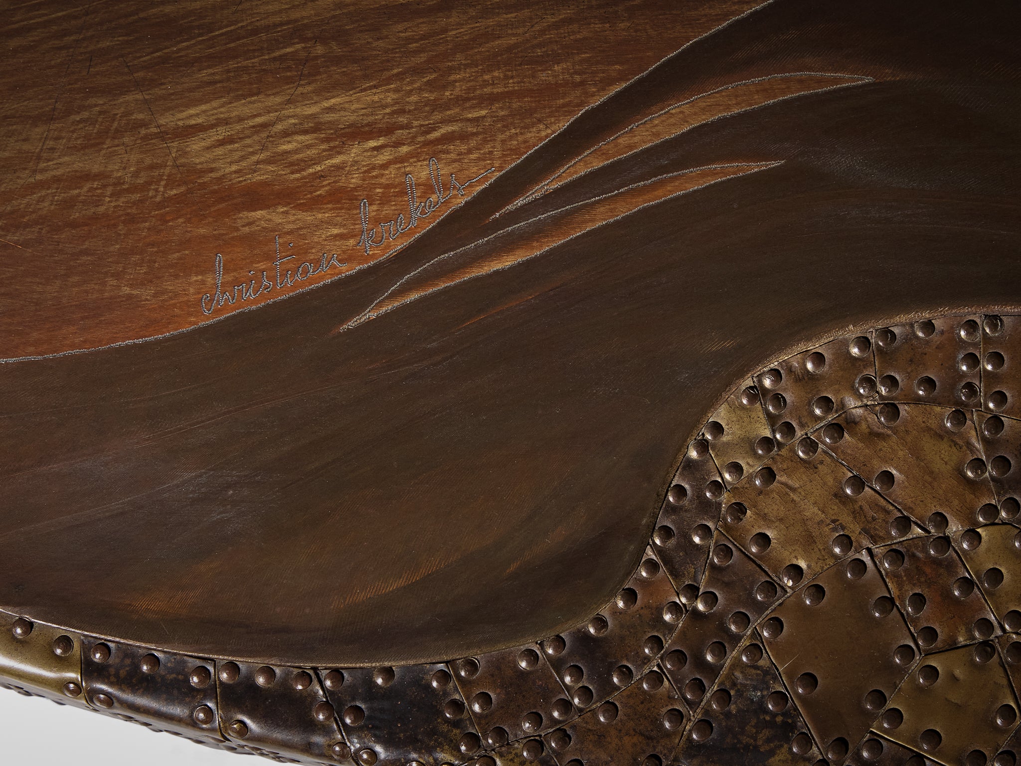 Exceptionally Rare Christian Krekels Coffee Table in Artisanal Brass Patchwork