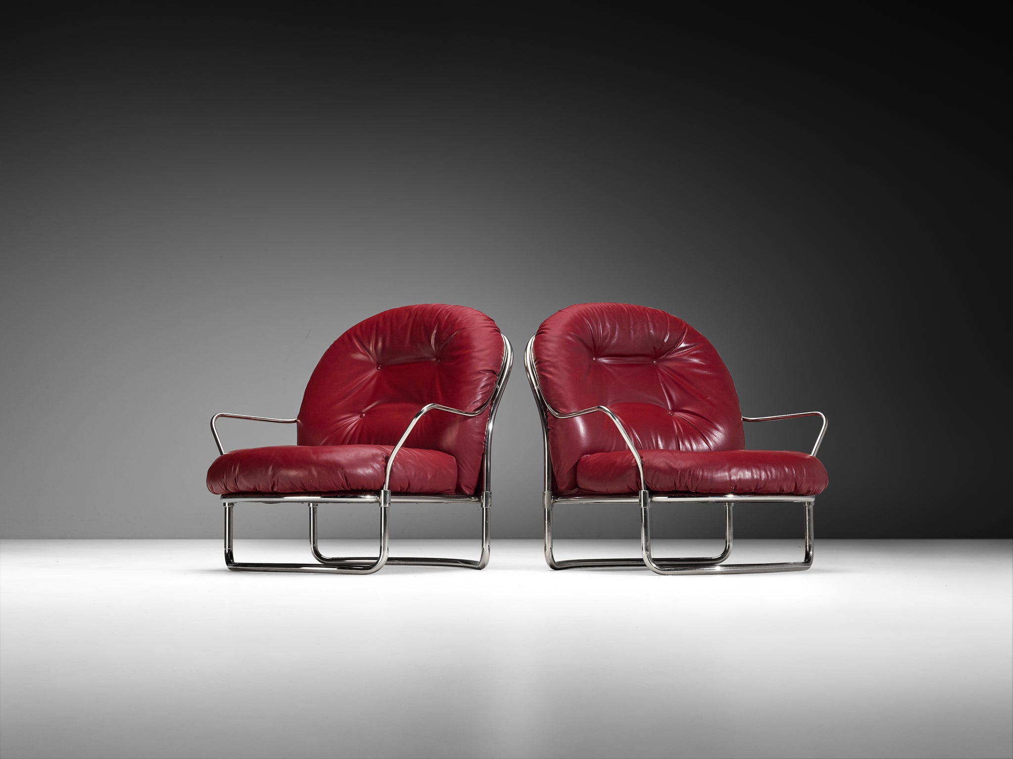 Carlo De Carli for Cinova Pair of '915' Lounge Chairs in Burgundy Red Leather Seating Morentz