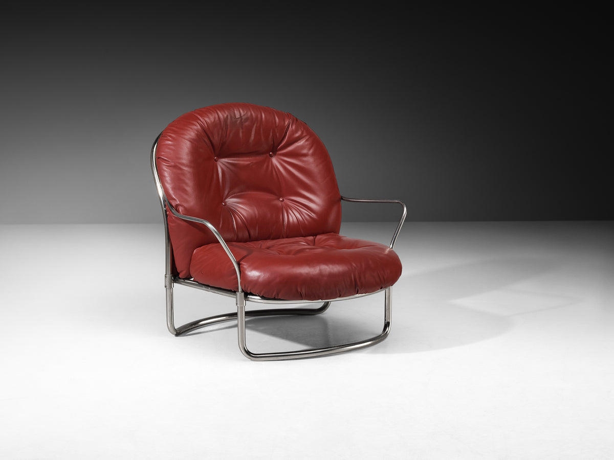 Carlo De Carli for Cinova '915' Lounge Chair and Ottoman in Burgundy Red Leather Seating Morentz