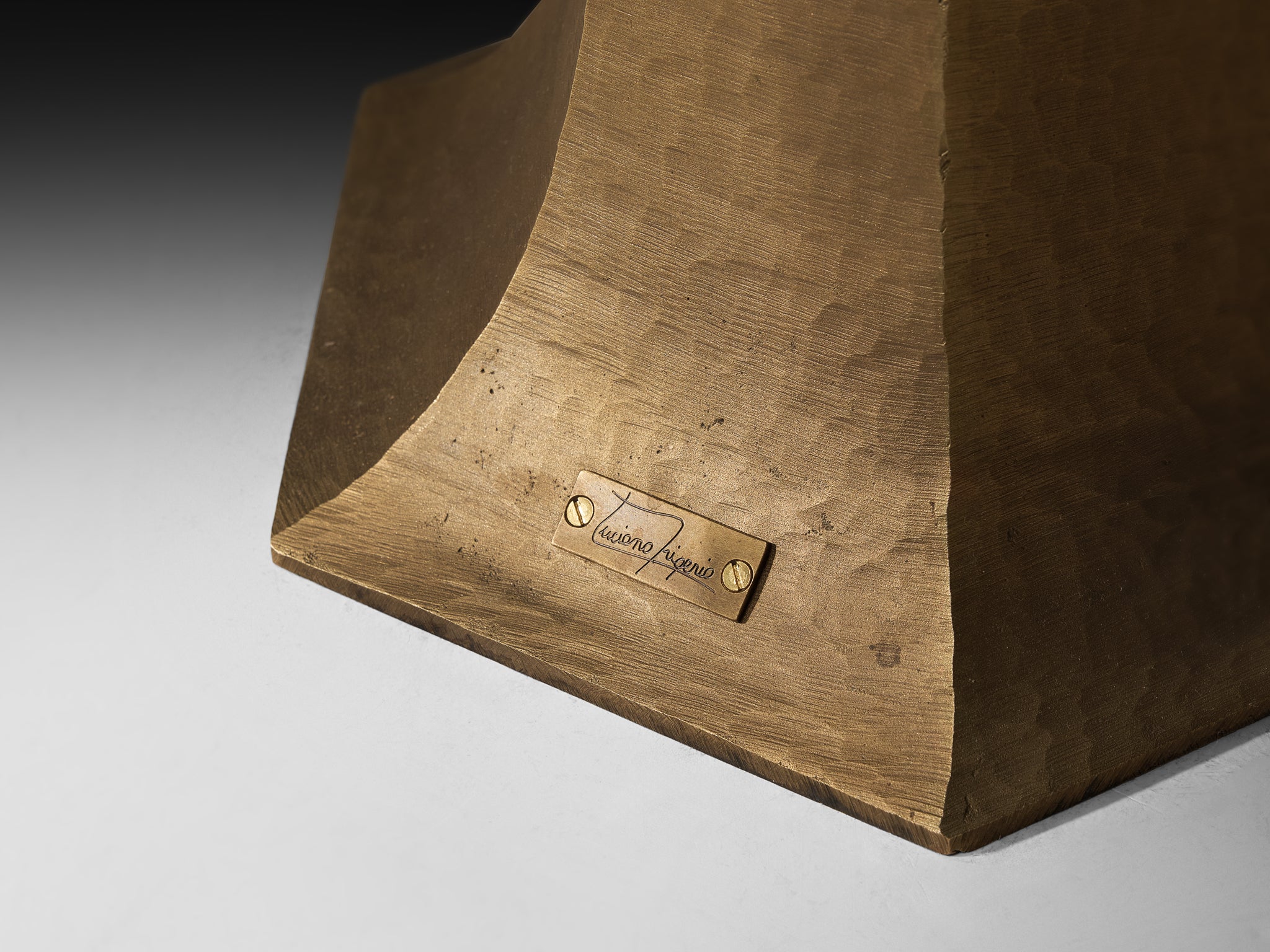 Rare Luciano Frigerio Side Table in Hammered Brass