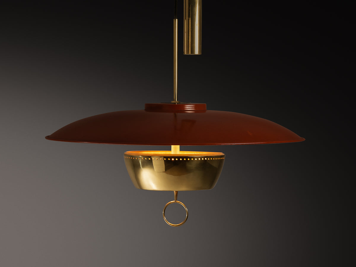 Gaetano Scolari for Stilnovo 'A5011' Pendant in Red Lacquered Metal and Brass