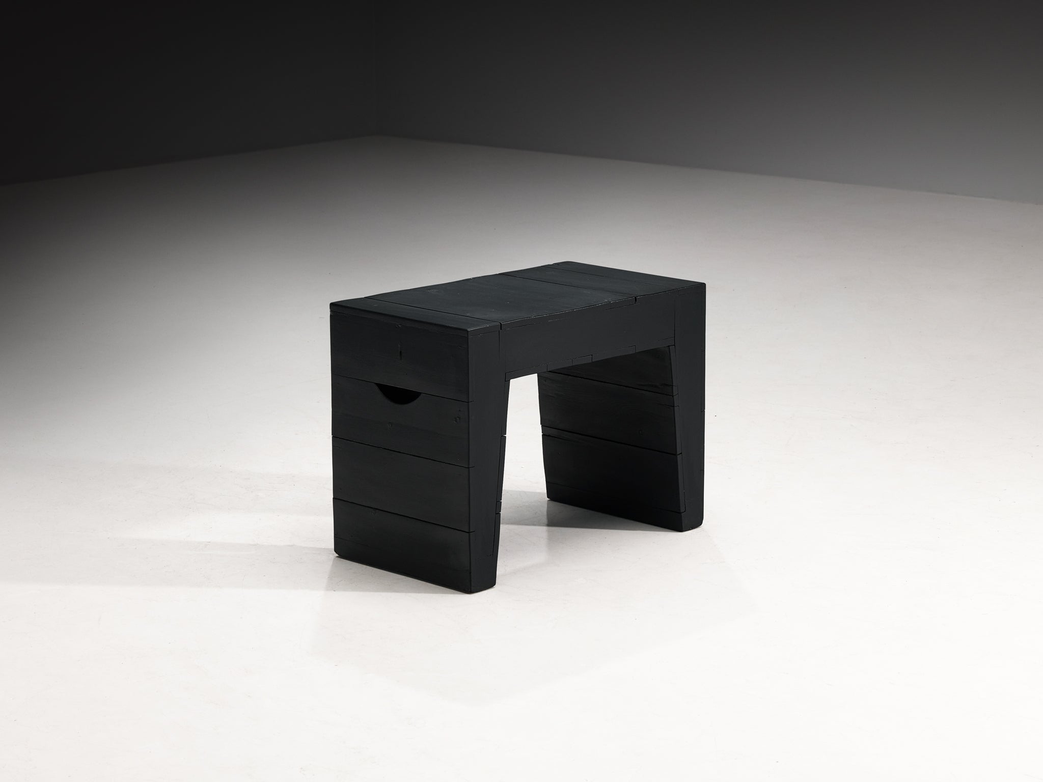 Jan de Jong Rare Custom Stool in Dark Green Lacquered Wood Seating Morentz