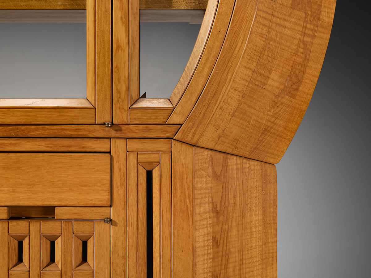 Giuseppe Rivadossi Unique Large Freestanding Round Display Cabinet in Sculpted Oak Case pieces and storage cabinets Morentz