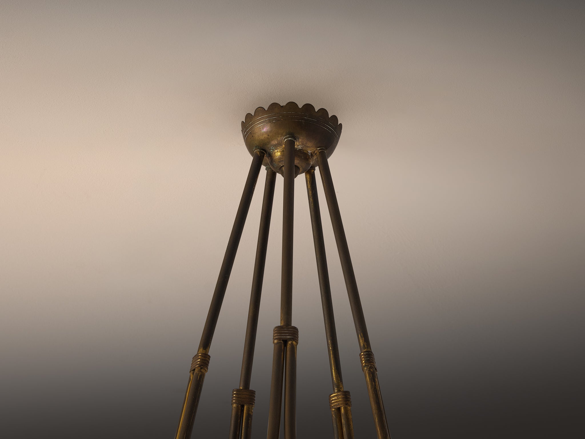 Barovier & Toso Italian Chandelier in Crystal Glass and Brass Lighting Morentz