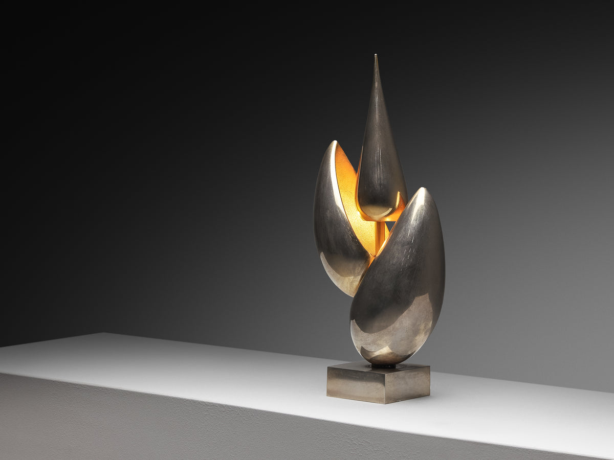 Michel Armand Rare Sculptural Table Lamp in Nickel Plated Bronze