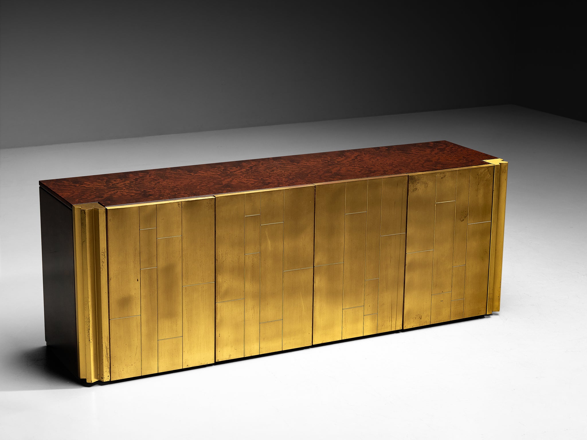 Luciano Frigerio 'Louis' Sidebooard in Satin Brass and Walnut Burl Case pieces and storage cabinets Morentz