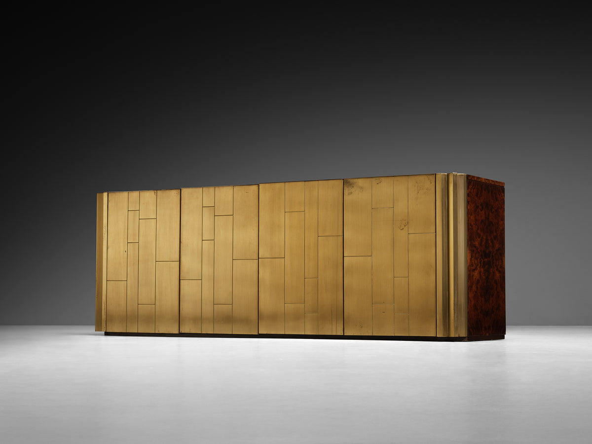 Luciano Frigerio 'Louis' Sidebooard in Satin Brass and Walnut Burl Case pieces and storage cabinets Morentz