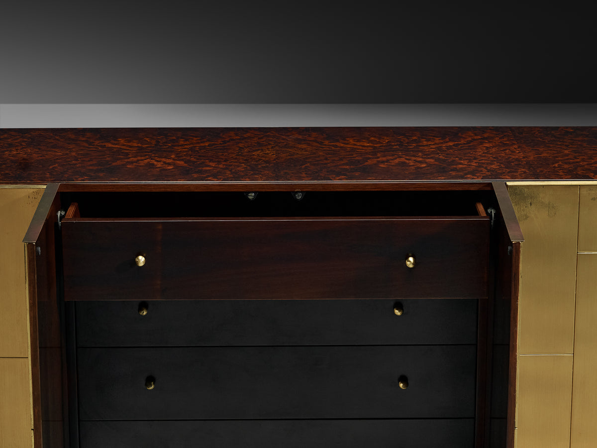 Luciano Frigerio 'Louis' Sidebooard in Satin Brass and Walnut Burl Case pieces and storage cabinets Morentz