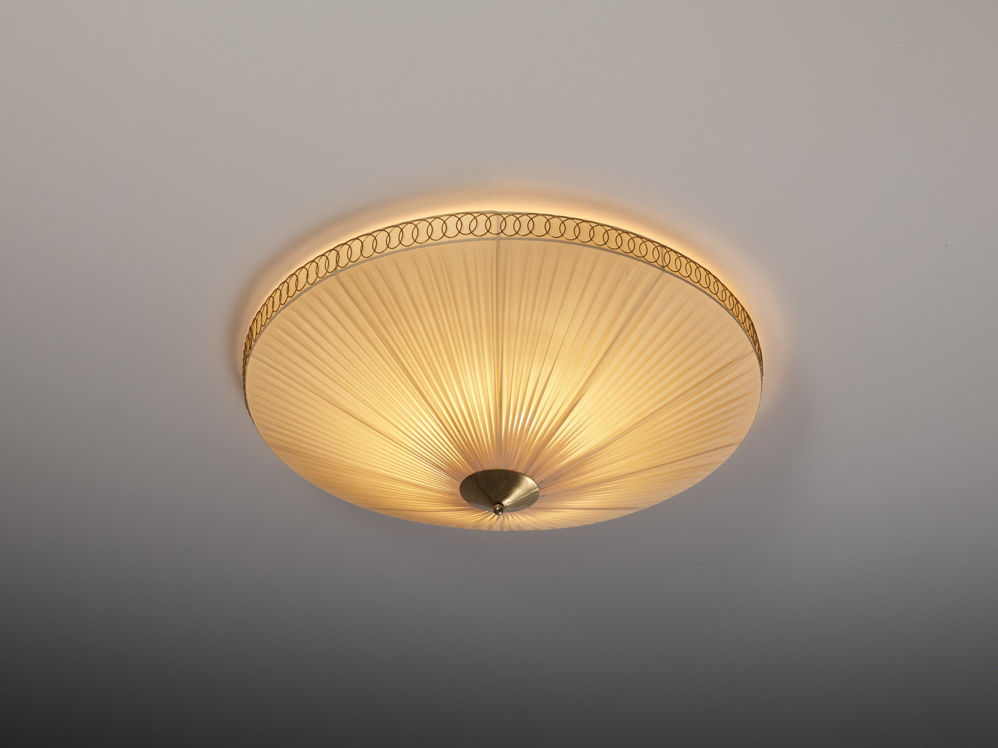 Large Paavo Tynell Flush Mount Ceiling Light in Silk and Brass Lighting Morentz