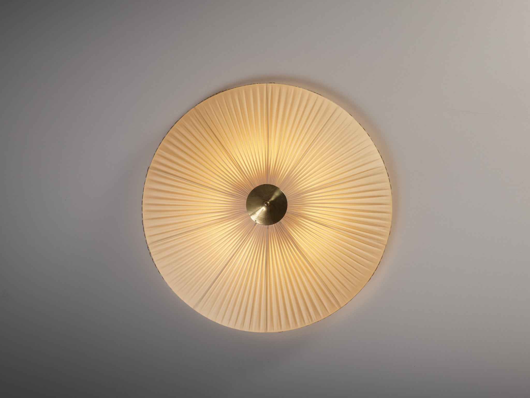 Large Paavo Tynell Flush Mount Ceiling Light in Silk and Brass Lighting Morentz