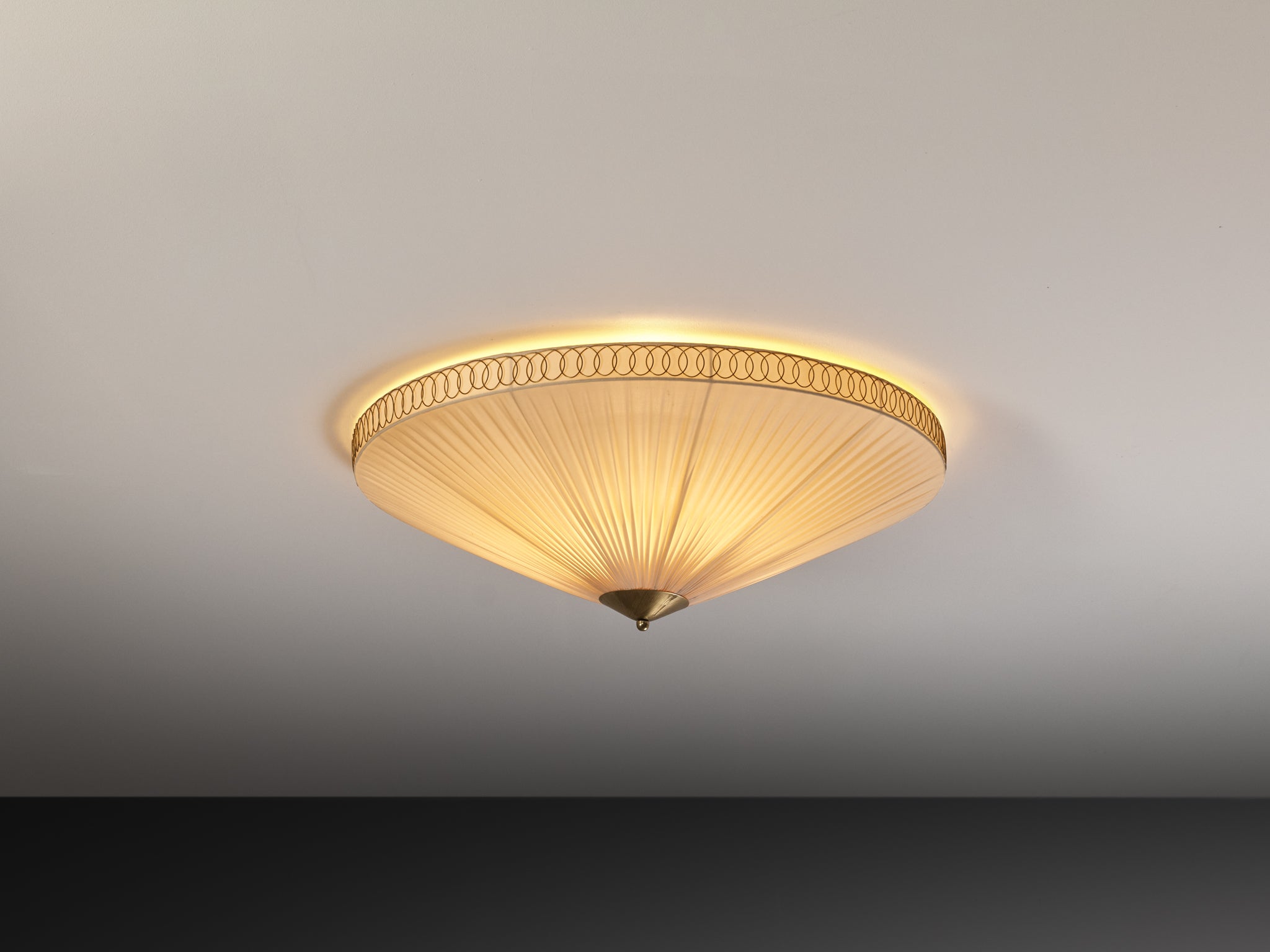 Large Paavo Tynell Flush Mount Ceiling Light in Silk and Brass Lighting Morentz