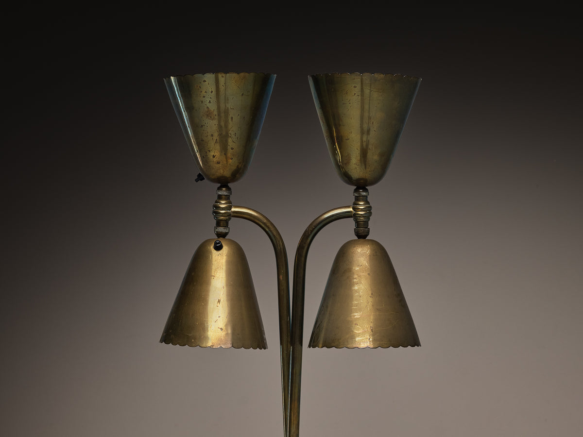 Italian 1930s Floor Lamp with Scalloped Brass Shades Lighting Morentz