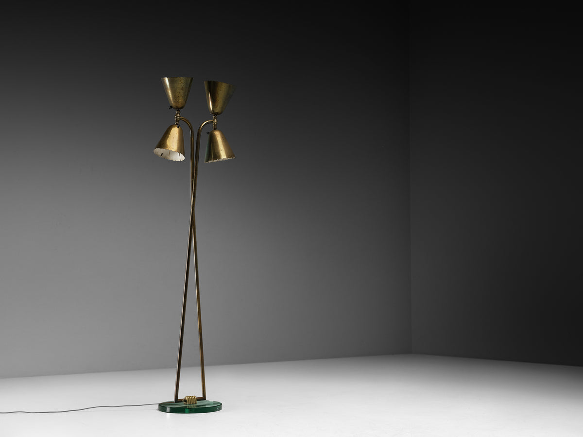 Italian 1930s Floor Lamp with Scalloped Brass Shades Lighting Morentz