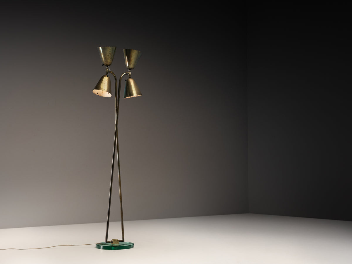 Italian 1930s Floor Lamp with Scalloped Brass Shades Lighting Morentz
