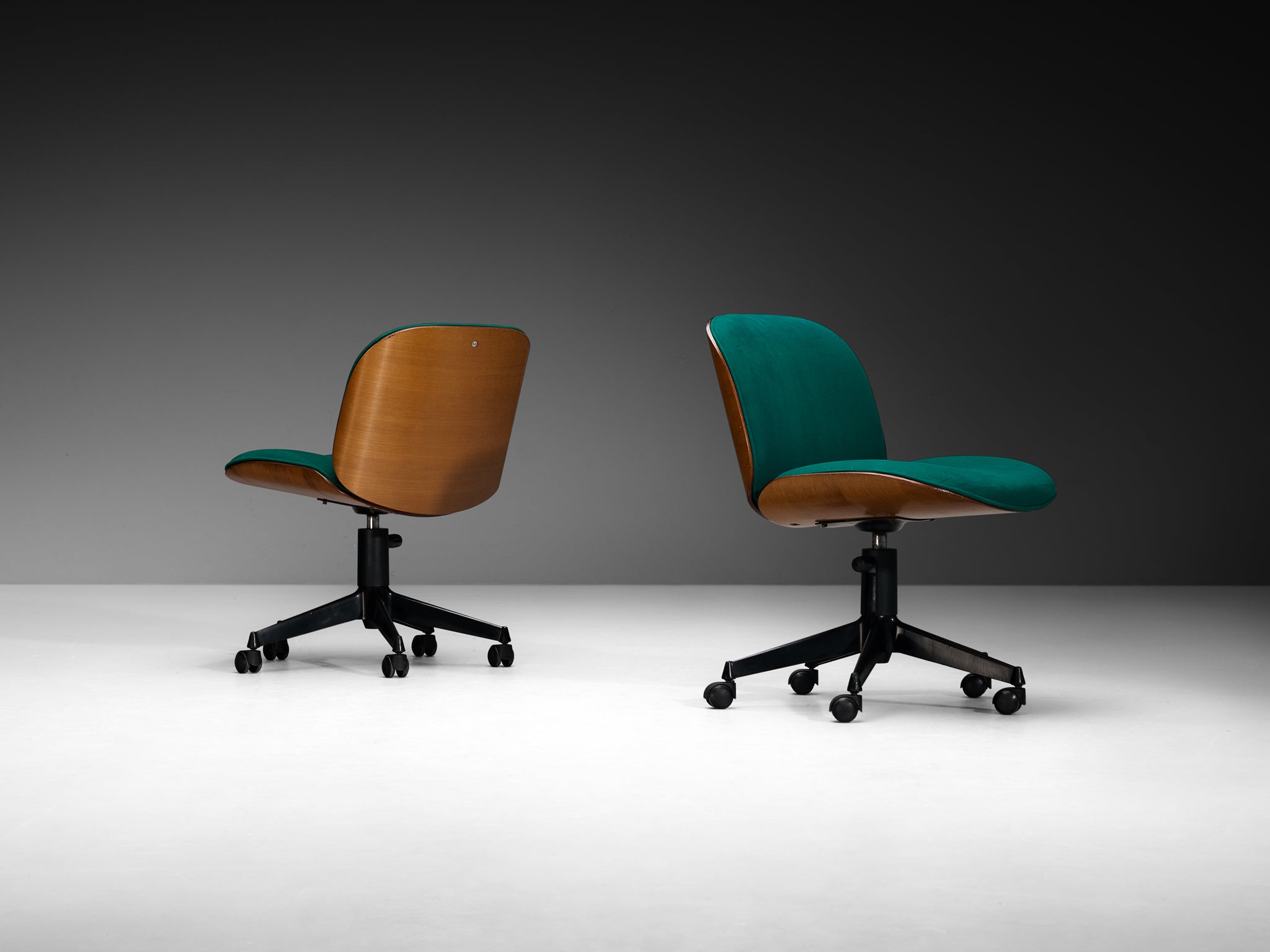 Ennio Fazioli for MIM Roma Pair of Swivel Desk Chairs in Walnut Seating Morentz