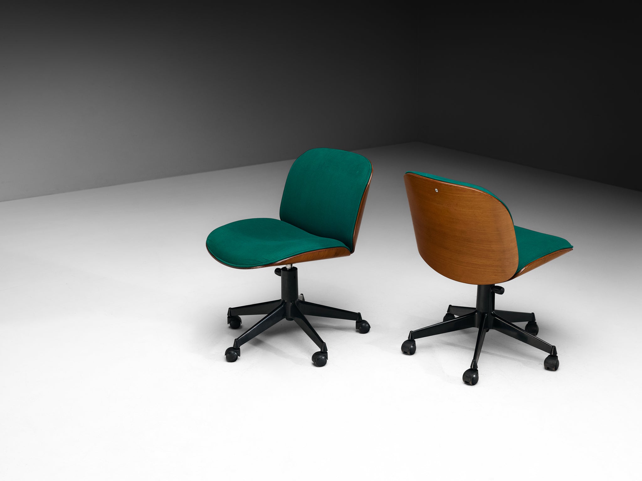 Ennio Fazioli for MIM Roma Pair of Swivel Desk Chairs in Walnut Seating Morentz