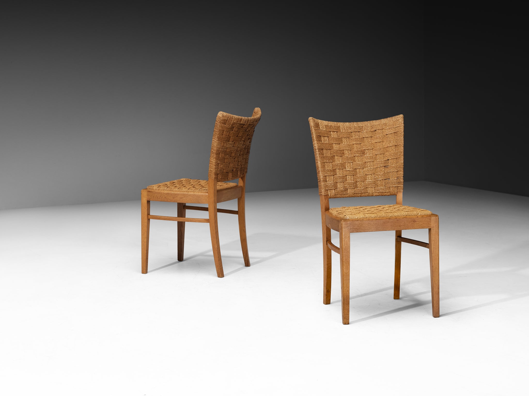 Set of Six French Rustic Dining Chairs in Woven Rush and Oak Seating Morentz