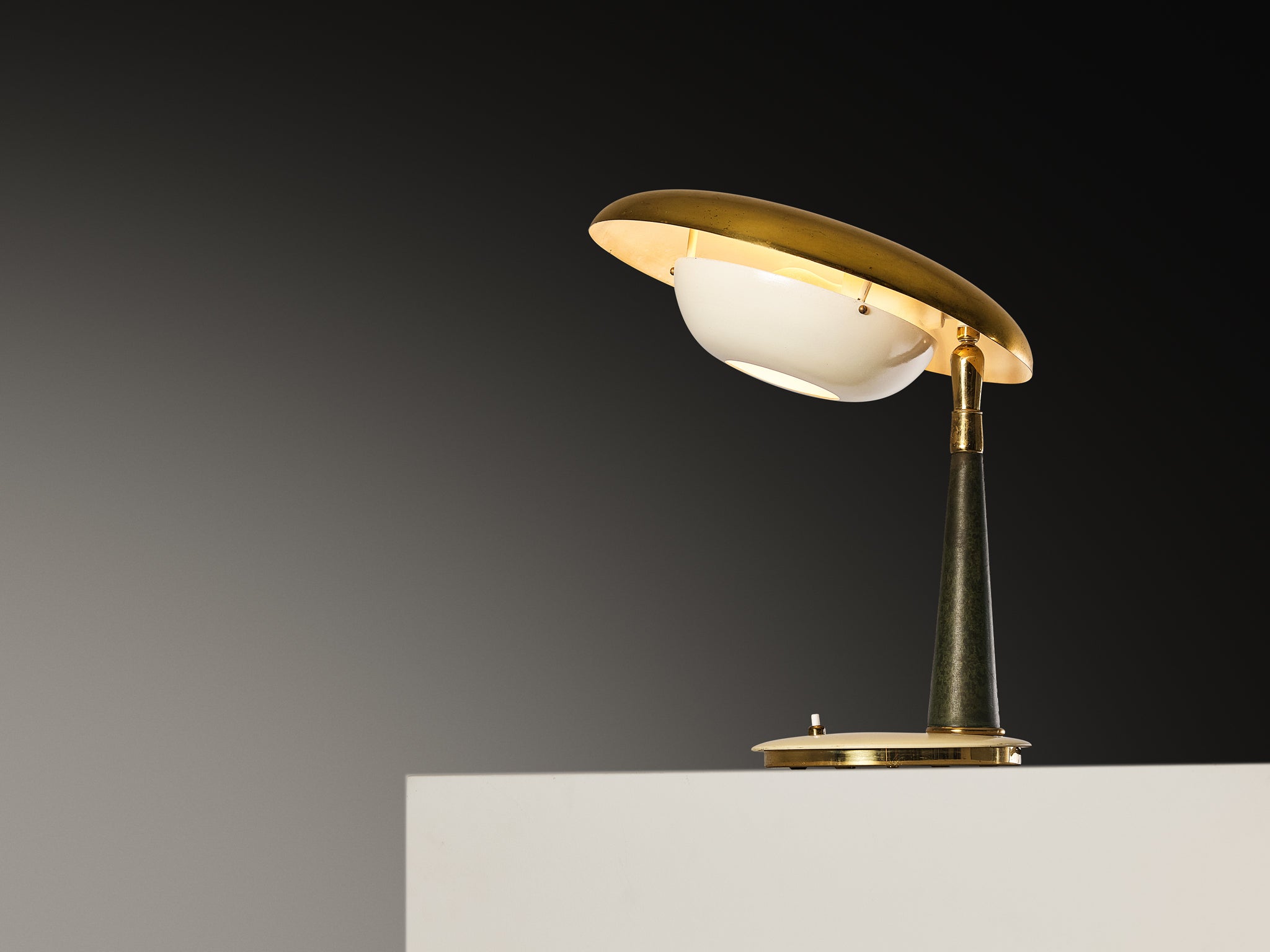 Angelo Lelii for Arredoluce Rare Table Lamp in Brass and Marble Lighting Morentz