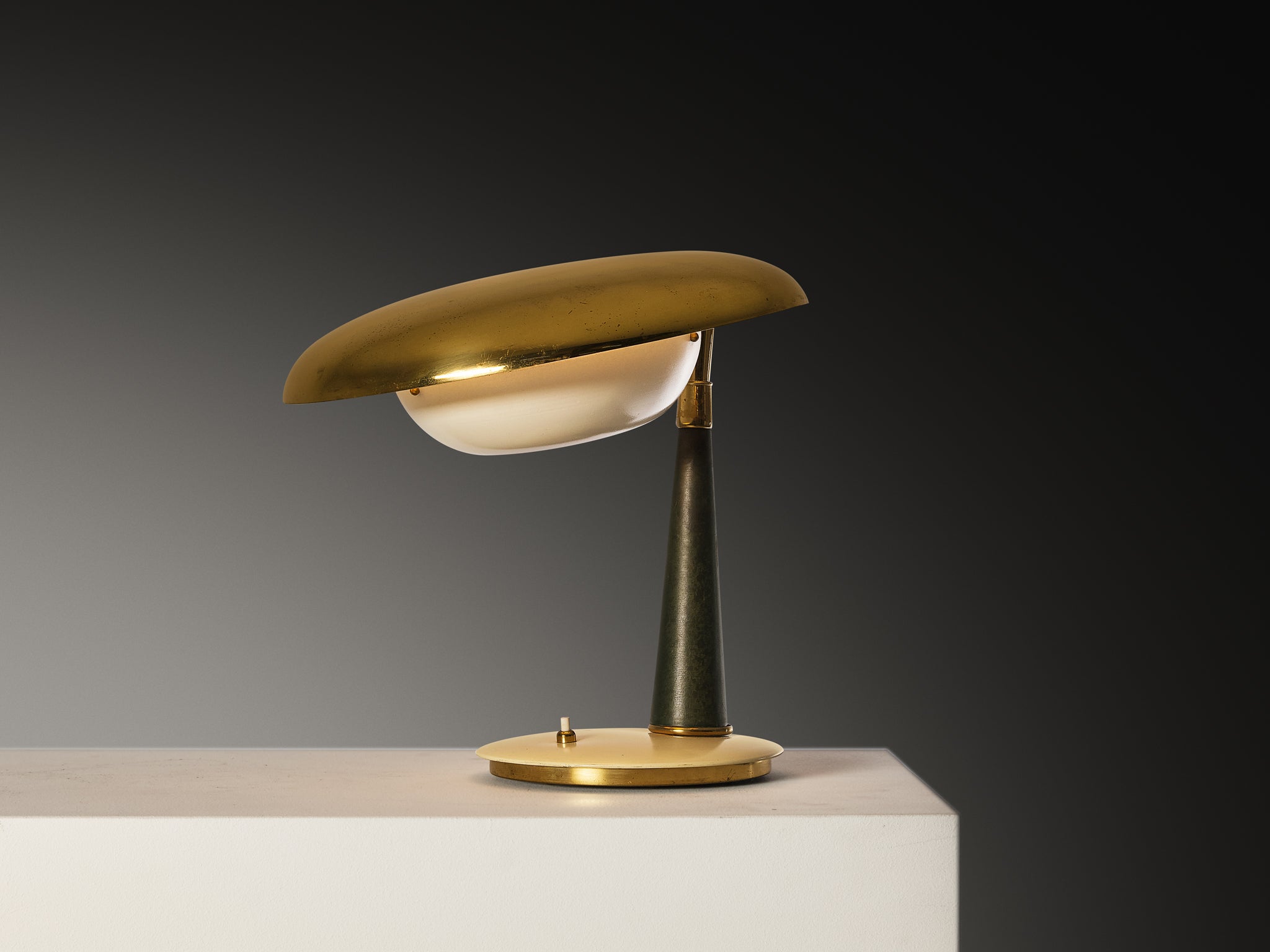 Angelo Lelii for Arredoluce Rare Table Lamp in Brass and Marble Lighting Morentz