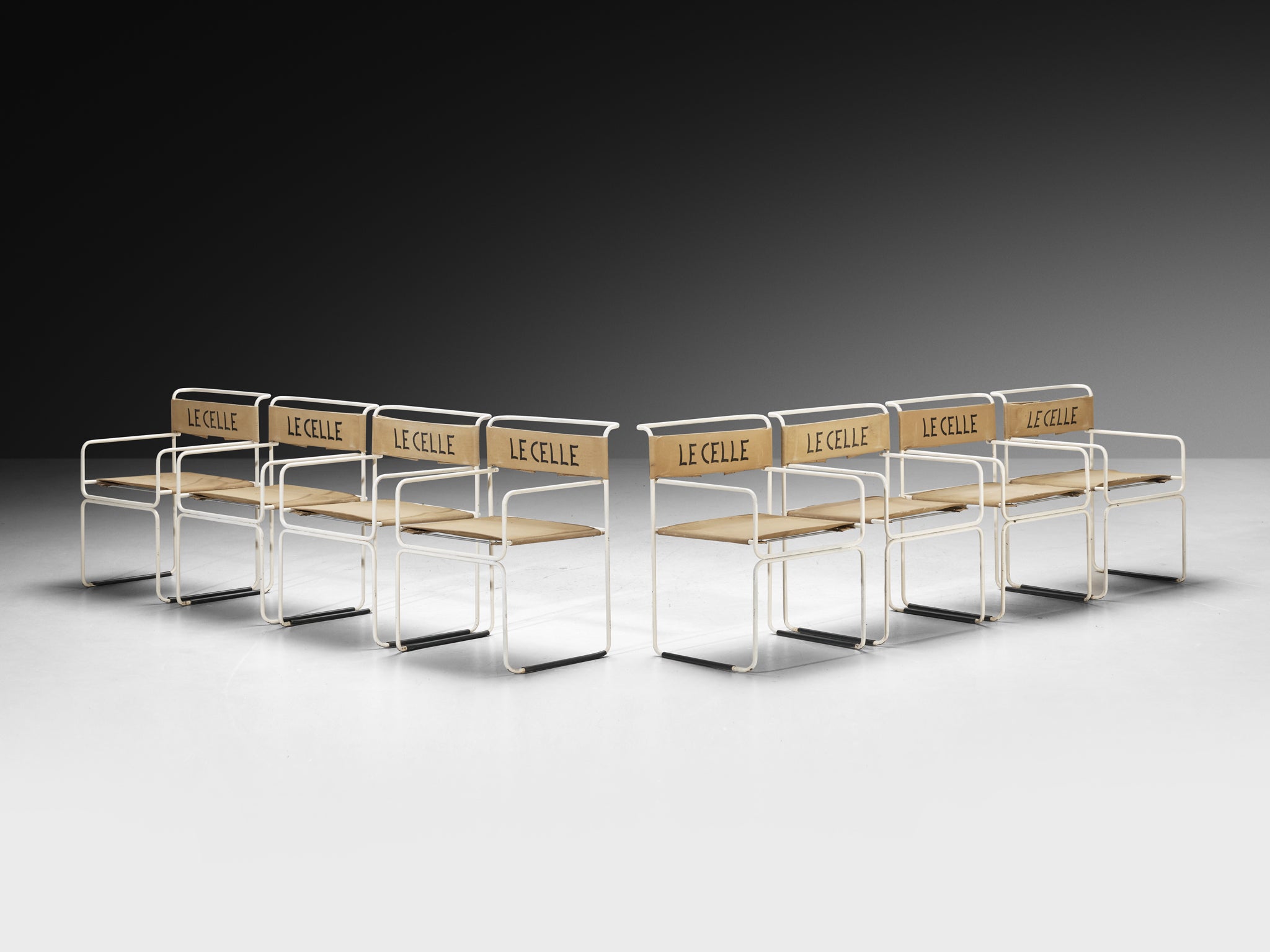 Giovanni Carini for Planula Set of Twelve 'Libellula' Dining Chairs in Canvas Seating Morentz